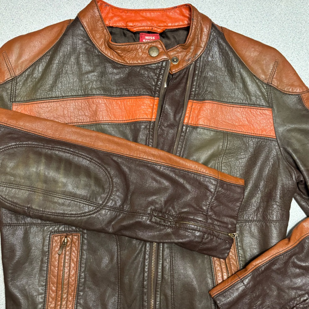 Vintage Miss Sixty Leather Jacket • Y2K Italian Moto Café Racer • Made in Italy